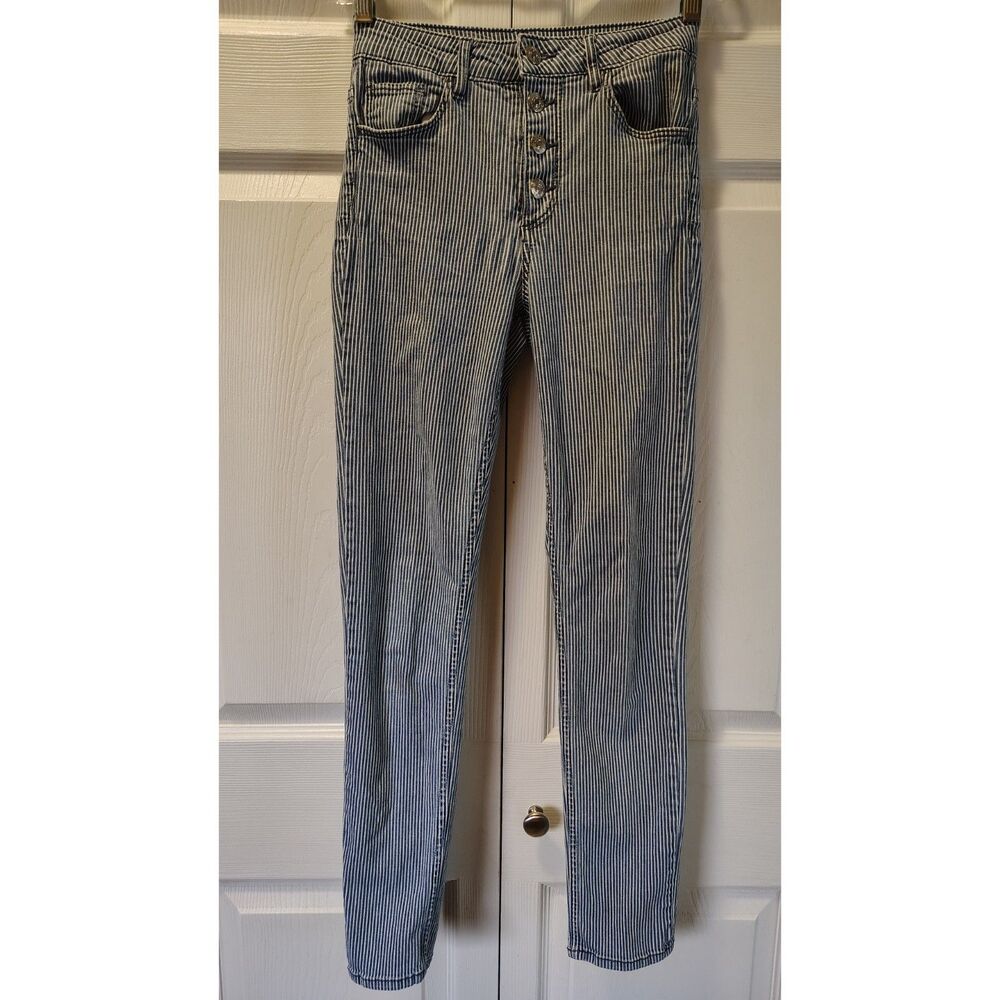 & Denim High-Waisted Railroad Stripe Skinny Ankle Jeans Size 26